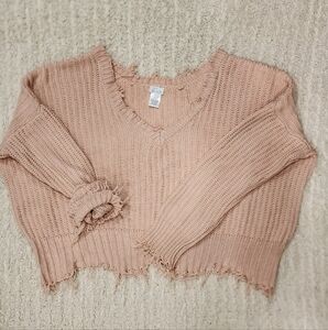 Pink Distressed Knit Sweater